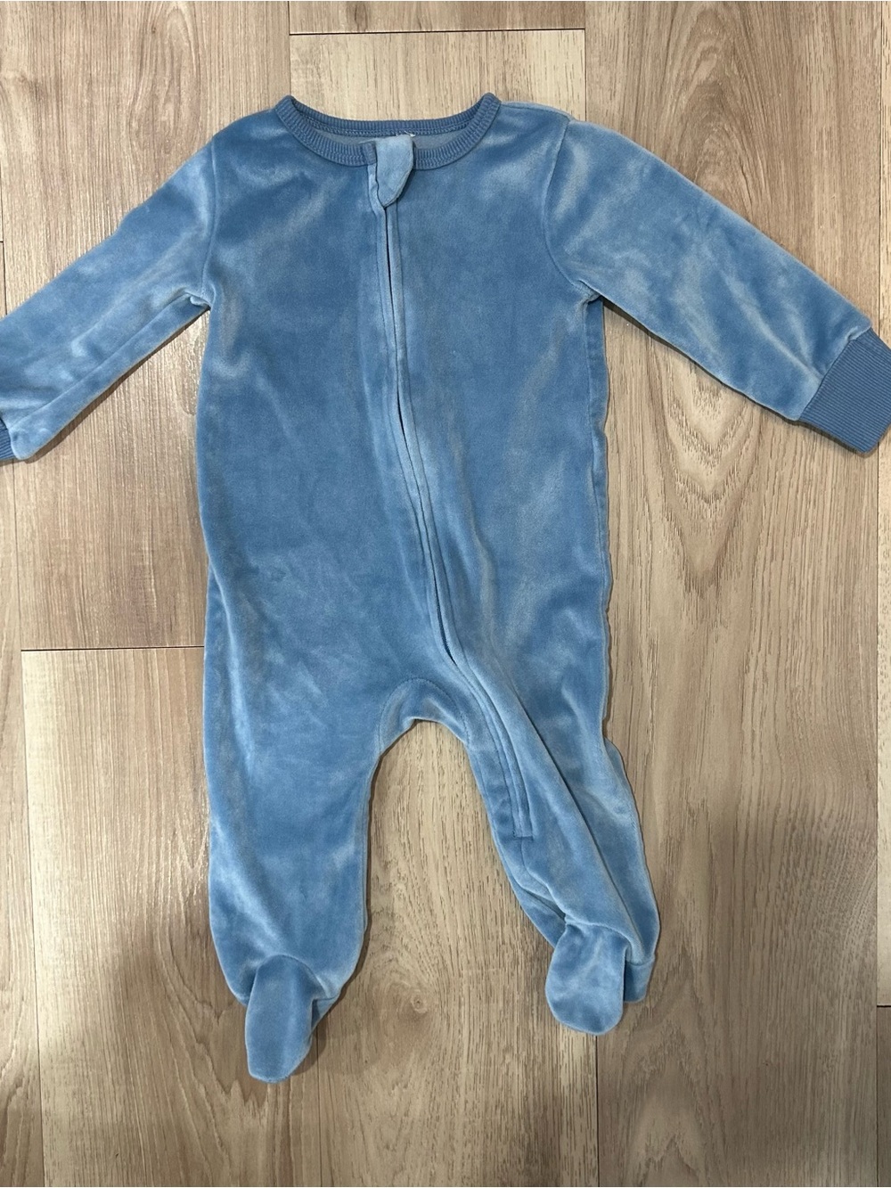 Baby Blue Velour Footed Sleeper Pajamas 9M Soft Zip Front One Piece
